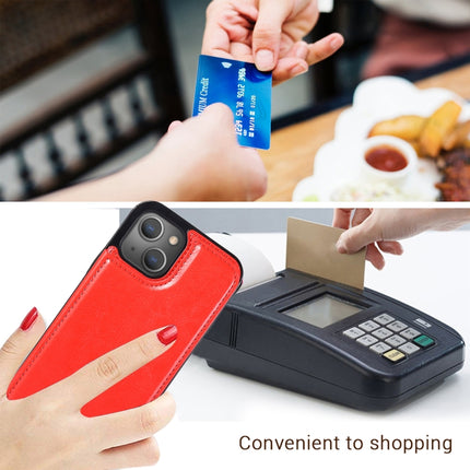Double Buckle Shockproof PU Protective Case with Card Slots & Holder For iPhone 13 Mini(Red)-garmade.com