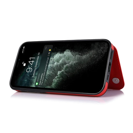 Double Buckle Shockproof PU Protective Case with Card Slots & Holder For iPhone 13 Pro(Red)-garmade.com