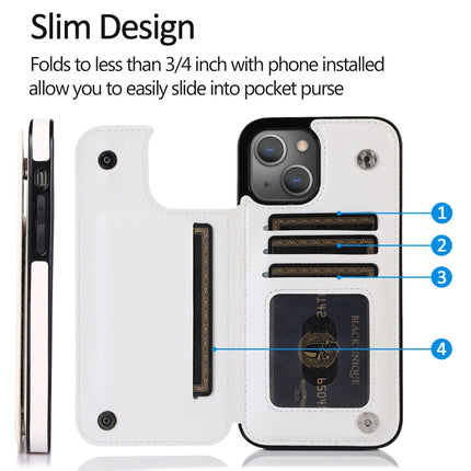 Double Buckle Shockproof PU Protective Case with Card Slots & Holder For iPhone 13 Pro(White)-garmade.com