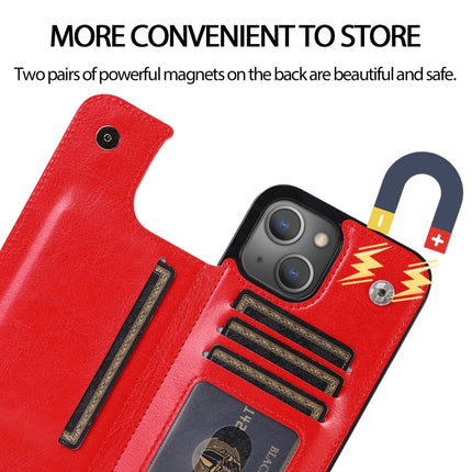 Double Buckle Shockproof PU Protective Case with Card Slots & Holder For iPhone 13 Pro Max(Red)-garmade.com