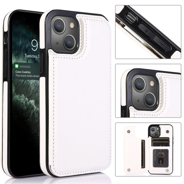 Double Buckle Shockproof PU Protective Case with Card Slots & Holder For iPhone 13 Pro Max(White)-garmade.com