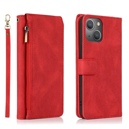 Skin-feel Crazy Horse Texture Zipper Wallet Bag Horizontal Flip Leather Case with Holder & Card Slots & Wallet & Lanyard For iPhone 13 mini(Red)-garmade.com