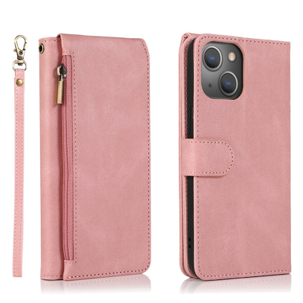 Skin-feel Crazy Horse Texture Zipper Wallet Bag Horizontal Flip Leather Case with Holder & Card Slots & Wallet & Lanyard For iPhone 13 mini(Rose Gold)-garmade.com