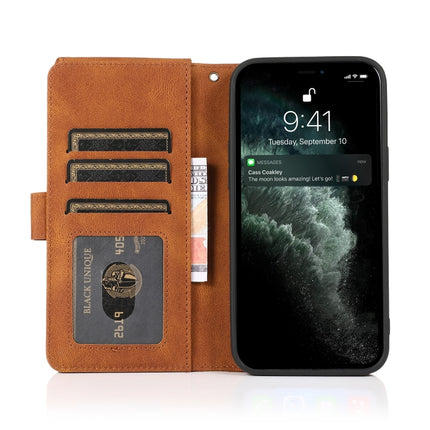 Skin-feel Crazy Horse Texture Zipper Wallet Bag Horizontal Flip Leather Case with Holder & Card Slots & Wallet & Lanyard For iPhone 13 mini(Brown)-garmade.com