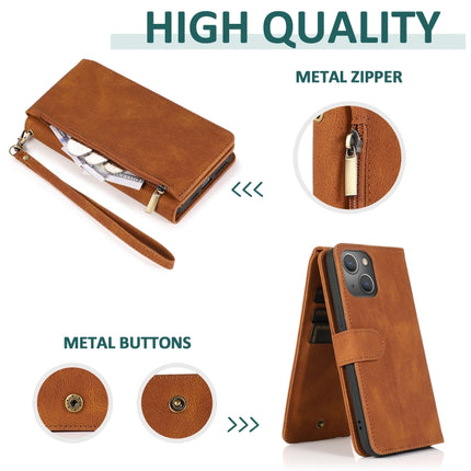 Skin-feel Crazy Horse Texture Zipper Wallet Bag Horizontal Flip Leather Case with Holder & Card Slots & Wallet & Lanyard For iPhone 13 mini(Brown)-garmade.com