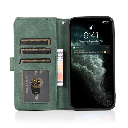 Skin-feel Crazy Horse Texture Zipper Wallet Bag Horizontal Flip Leather Case with Holder & Card Slots & Wallet & Lanyard For iPhone 13(Dark Green)-garmade.com