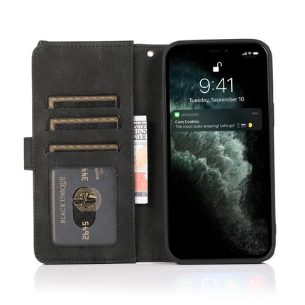 Skin-feel Crazy Horse Texture Zipper Wallet Bag Horizontal Flip Leather Case with Holder & Card Slots & Wallet & Lanyard For iPhone 13(Black)-garmade.com