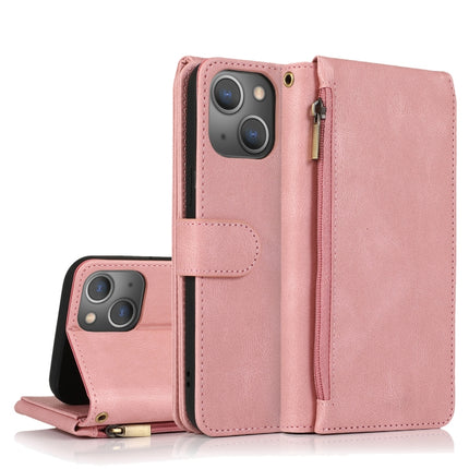 Skin-feel Crazy Horse Texture Zipper Wallet Bag Horizontal Flip Leather Case with Holder & Card Slots & Wallet & Lanyard For iPhone 13(Rose Gold)-garmade.com