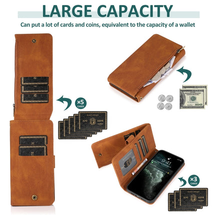 Skin-feel Crazy Horse Texture Zipper Wallet Bag Horizontal Flip Leather Case with Holder & Card Slots & Wallet & Lanyard For iPhone 13(Brown)-garmade.com