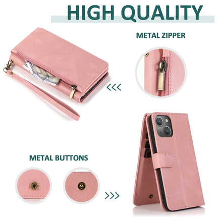 Skin-feel Crazy Horse Texture Zipper Wallet Bag Horizontal Flip Leather Case with Holder & Card Slots & Wallet & Lanyard For iPhone 13 Pro(Rose Gold)-garmade.com