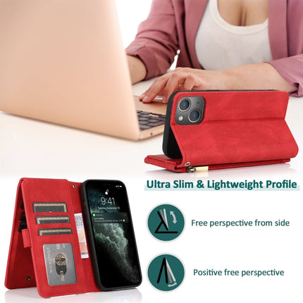 Skin-feel Crazy Horse Texture Zipper Wallet Bag Horizontal Flip Leather Case with Holder & Card Slots & Wallet & Lanyard For iPhone 13 Pro Max(Red)-garmade.com