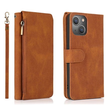 Skin-feel Crazy Horse Texture Zipper Wallet Bag Horizontal Flip Leather Case with Holder & Card Slots & Wallet & Lanyard For iPhone 13 Pro Max(Brown)-garmade.com