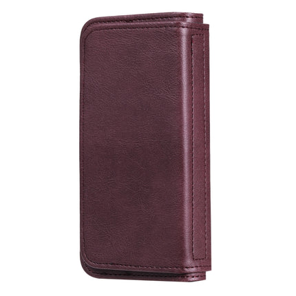 Multifunctional Magnetic Copper Buckle Horizontal Flip Solid Color Leather Case with 10 Card Slots & Wallet & Holder & Photo Frame For iPhone 13 mini(Wine Red)-garmade.com