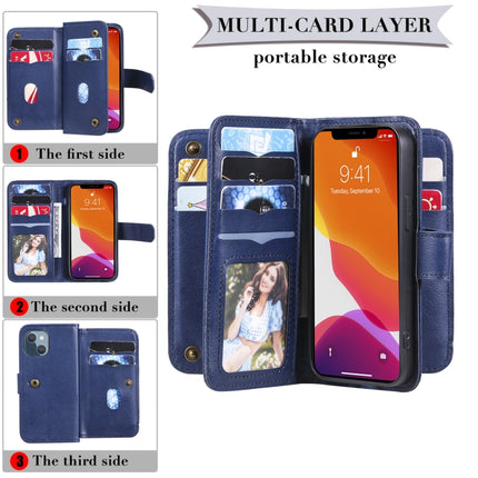 Multifunctional Magnetic Copper Buckle Horizontal Flip Solid Color Leather Case with 10 Card Slots & Wallet & Holder & Photo Frame For iPhone 13 mini(Wine Red)-garmade.com