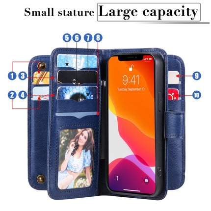 Multifunctional Magnetic Copper Buckle Horizontal Flip Solid Color Leather Case with 10 Card Slots & Wallet & Holder & Photo Frame For iPhone 13 mini(Dark Green)-garmade.com