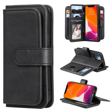 Multifunctional Magnetic Copper Buckle Horizontal Flip Solid Color Leather Case with 10 Card Slots & Wallet & Holder & Photo Frame For iPhone 13 mini(Black)-garmade.com