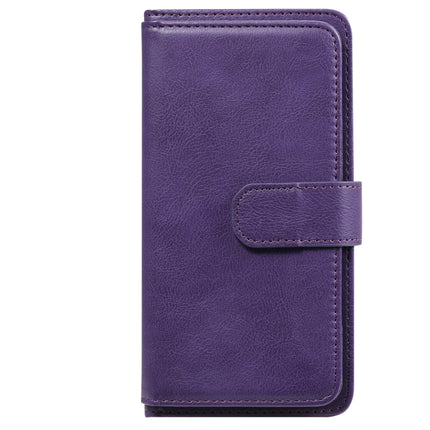 Multifunctional Magnetic Copper Buckle Horizontal Flip Solid Color Leather Case with 10 Card Slots & Wallet & Holder & Photo Frame For iPhone 13 mini(Purple)-garmade.com