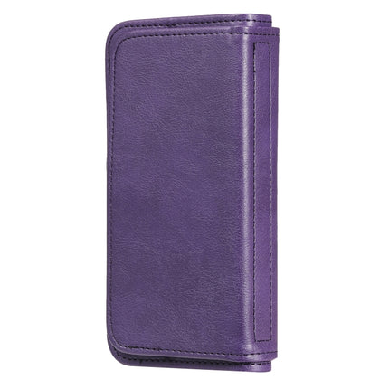 Multifunctional Magnetic Copper Buckle Horizontal Flip Solid Color Leather Case with 10 Card Slots & Wallet & Holder & Photo Frame For iPhone 13 mini(Purple)-garmade.com