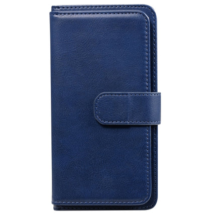 Multifunctional Magnetic Copper Buckle Horizontal Flip Solid Color Leather Case with 10 Card Slots & Wallet & Holder & Photo Frame For iPhone 13 mini(Dark Blue)-garmade.com