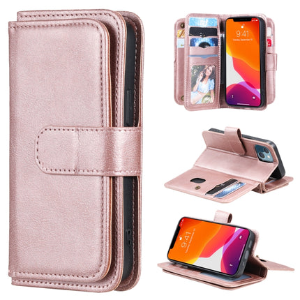 Multifunctional Magnetic Copper Buckle Horizontal Flip Solid Color Leather Case with 10 Card Slots & Wallet & Holder & Photo Frame For iPhone 13 mini(Rose Gold)-garmade.com