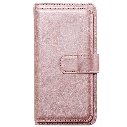 Multifunctional Magnetic Copper Buckle Horizontal Flip Solid Color Leather Case with 10 Card Slots & Wallet & Holder & Photo Frame For iPhone 13 mini(Rose Gold)-garmade.com