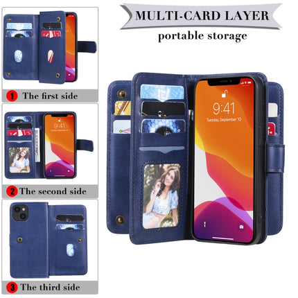 Multifunctional Magnetic Copper Buckle Horizontal Flip Solid Color Leather Case with 10 Card Slots & Wallet & Holder & Photo Frame For iPhone 13(Wine Red)-garmade.com
