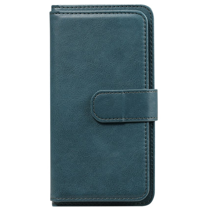Multifunctional Magnetic Copper Buckle Horizontal Flip Solid Color Leather Case with 10 Card Slots & Wallet & Holder & Photo Frame For iPhone 13(Dark Green)-garmade.com