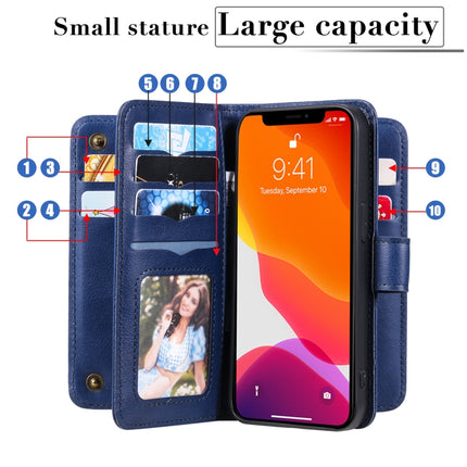 Multifunctional Magnetic Copper Buckle Horizontal Flip Solid Color Leather Case with 10 Card Slots & Wallet & Holder & Photo Frame For iPhone 13(Black)-garmade.com