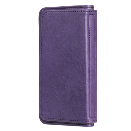 Multifunctional Magnetic Copper Buckle Horizontal Flip Solid Color Leather Case with 10 Card Slots & Wallet & Holder & Photo Frame For iPhone 13(Purple)-garmade.com