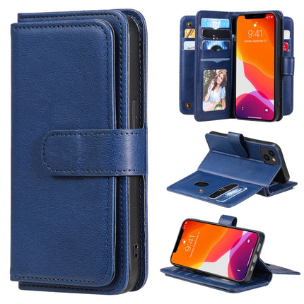 Multifunctional Magnetic Copper Buckle Horizontal Flip Solid Color Leather Case with 10 Card Slots & Wallet & Holder & Photo Frame For iPhone 13(Dark Blue)-garmade.com