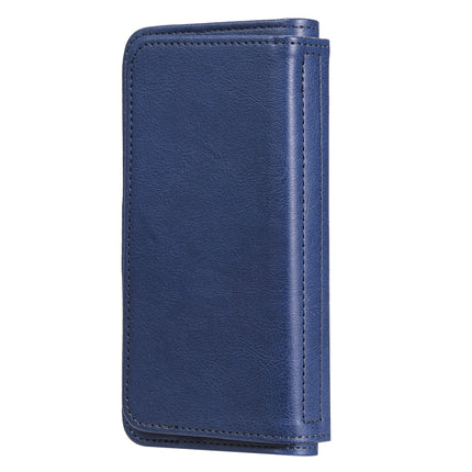 Multifunctional Magnetic Copper Buckle Horizontal Flip Solid Color Leather Case with 10 Card Slots & Wallet & Holder & Photo Frame For iPhone 13(Dark Blue)-garmade.com