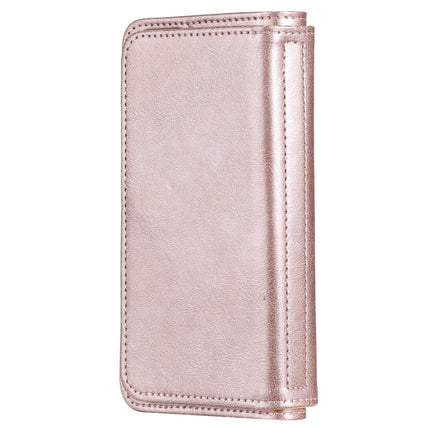 Multifunctional Magnetic Copper Buckle Horizontal Flip Solid Color Leather Case with 10 Card Slots & Wallet & Holder & Photo Frame For iPhone 13(Rose Gold)-garmade.com