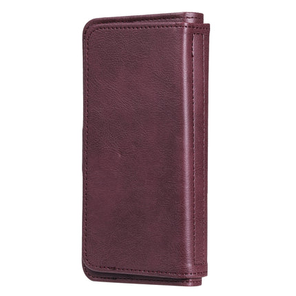 Multifunctional Magnetic Copper Buckle Horizontal Flip Solid Color Leather Case with 10 Card Slots & Wallet & Holder & Photo Frame For iPhone 13 Pro(Wine Red)-garmade.com