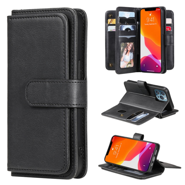 Multifunctional Magnetic Copper Buckle Horizontal Flip Solid Color Leather Case with 10 Card Slots & Wallet & Holder & Photo Frame For iPhone 13 Pro(Black)-garmade.com
