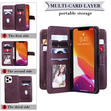 Multifunctional Magnetic Copper Buckle Horizontal Flip Solid Color Leather Case with 10 Card Slots & Wallet & Holder & Photo Frame For iPhone 13 Pro Max(Dark Green)-garmade.com