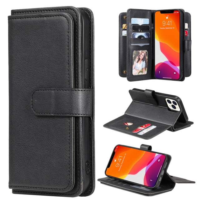 Multifunctional Magnetic Copper Buckle Horizontal Flip Solid Color Leather Case with 10 Card Slots & Wallet & Holder & Photo Frame For iPhone 13 Pro Max(Black)-garmade.com