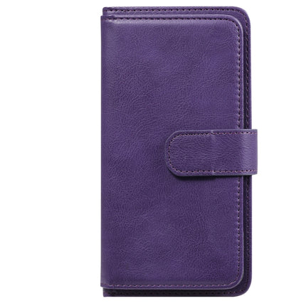 Multifunctional Magnetic Copper Buckle Horizontal Flip Solid Color Leather Case with 10 Card Slots & Wallet & Holder & Photo Frame For iPhone 13 Pro Max(Purple)-garmade.com