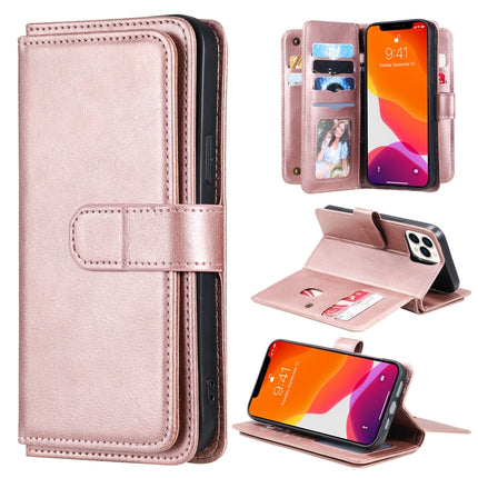 Multifunctional Magnetic Copper Buckle Horizontal Flip Solid Color Leather Case with 10 Card Slots & Wallet & Holder & Photo Frame For iPhone 13 Pro Max(Rose Gold)-garmade.com