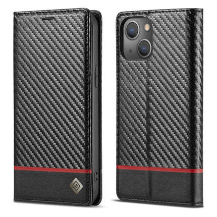 LC.IMEEKE Carbon Fiber PU + TPU Horizontal Flip Leather Case with Holder & Card Slot & Wallet For iPhone 13 mini(Horizontal Black)-garmade.com