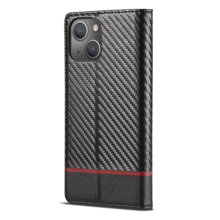 LC.IMEEKE Carbon Fiber PU + TPU Horizontal Flip Leather Case with Holder & Card Slot & Wallet For iPhone 13 mini(Horizontal Black)-garmade.com