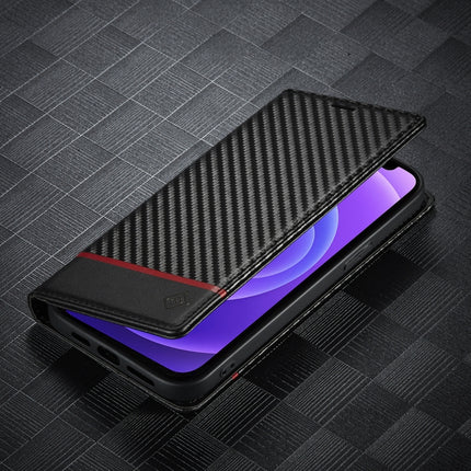 LC.IMEEKE Carbon Fiber PU + TPU Horizontal Flip Leather Case with Holder & Card Slot & Wallet For iPhone 13 mini(Horizontal Black)-garmade.com