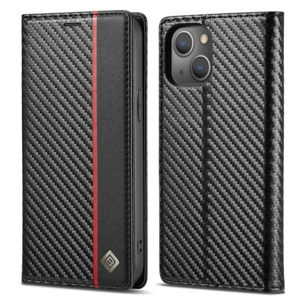 LC.IMEEKE Carbon Fiber PU + TPU Horizontal Flip Leather Case with Holder & Card Slot & Wallet For iPhone 13 mini(Vertical Black)-garmade.com