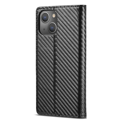 LC.IMEEKE Carbon Fiber PU + TPU Horizontal Flip Leather Case with Holder & Card Slot & Wallet For iPhone 13 mini(Vertical Black)-garmade.com