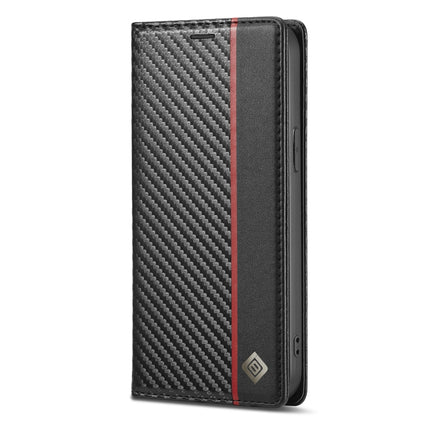 LC.IMEEKE Carbon Fiber PU + TPU Horizontal Flip Leather Case with Holder & Card Slot & Wallet For iPhone 13(Vertical Black)-garmade.com