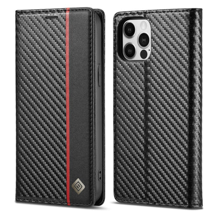 LC.IMEEKE Carbon Fiber PU + TPU Horizontal Flip Leather Case with Holder & Card Slot & Wallet For iPhone 13 Pro(Vertical Black)-garmade.com