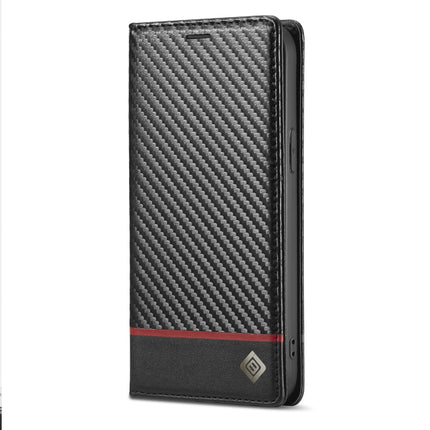 LC.IMEEKE Carbon Fiber PU + TPU Horizontal Flip Leather Case with Holder & Card Slot & Wallet For iPhone 13 Pro Max(Horizontal Black)-garmade.com