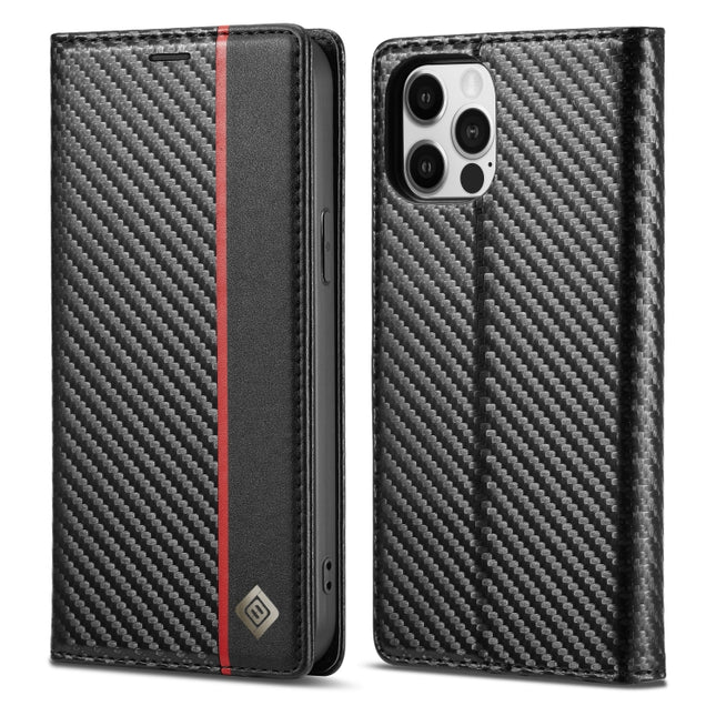 LC.IMEEKE Carbon Fiber PU + TPU Horizontal Flip Leather Case with Holder & Card Slot & Wallet For iPhone 13 Pro Max(Vertical Black)-garmade.com