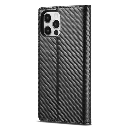 LC.IMEEKE Carbon Fiber PU + TPU Horizontal Flip Leather Case with Holder & Card Slot & Wallet For iPhone 13 Pro Max(Vertical Black)-garmade.com
