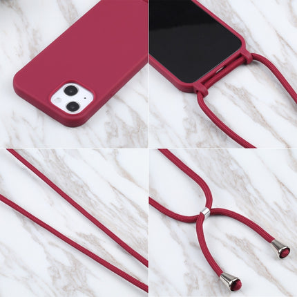 Candy Colors TPU Protective Case with Lanyard For iPhone 13 mini(Red)-garmade.com