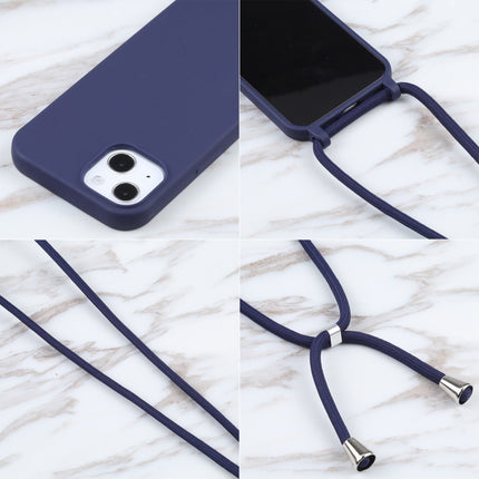 Candy Colors TPU Protective Case with Lanyard For iPhone 13 mini(Dark Blue)-garmade.com